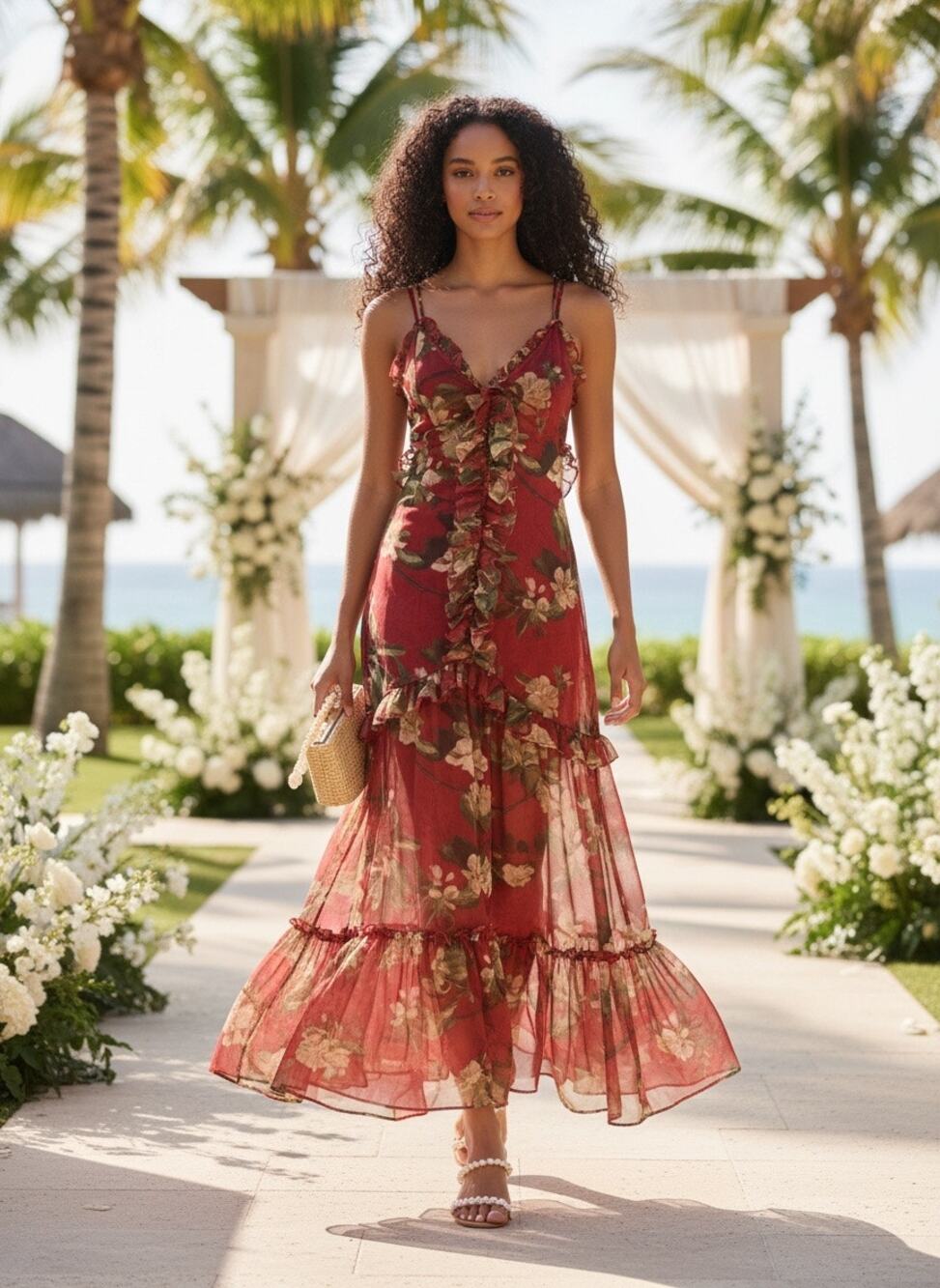 Luxxel Maxi Dress Tiers Ruffles Floral multicolor Size Junior Med